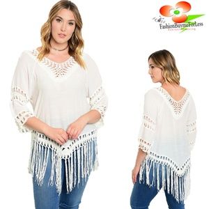 PLUS Western Cowgirl Crochet Lace Fringe Tunic Top